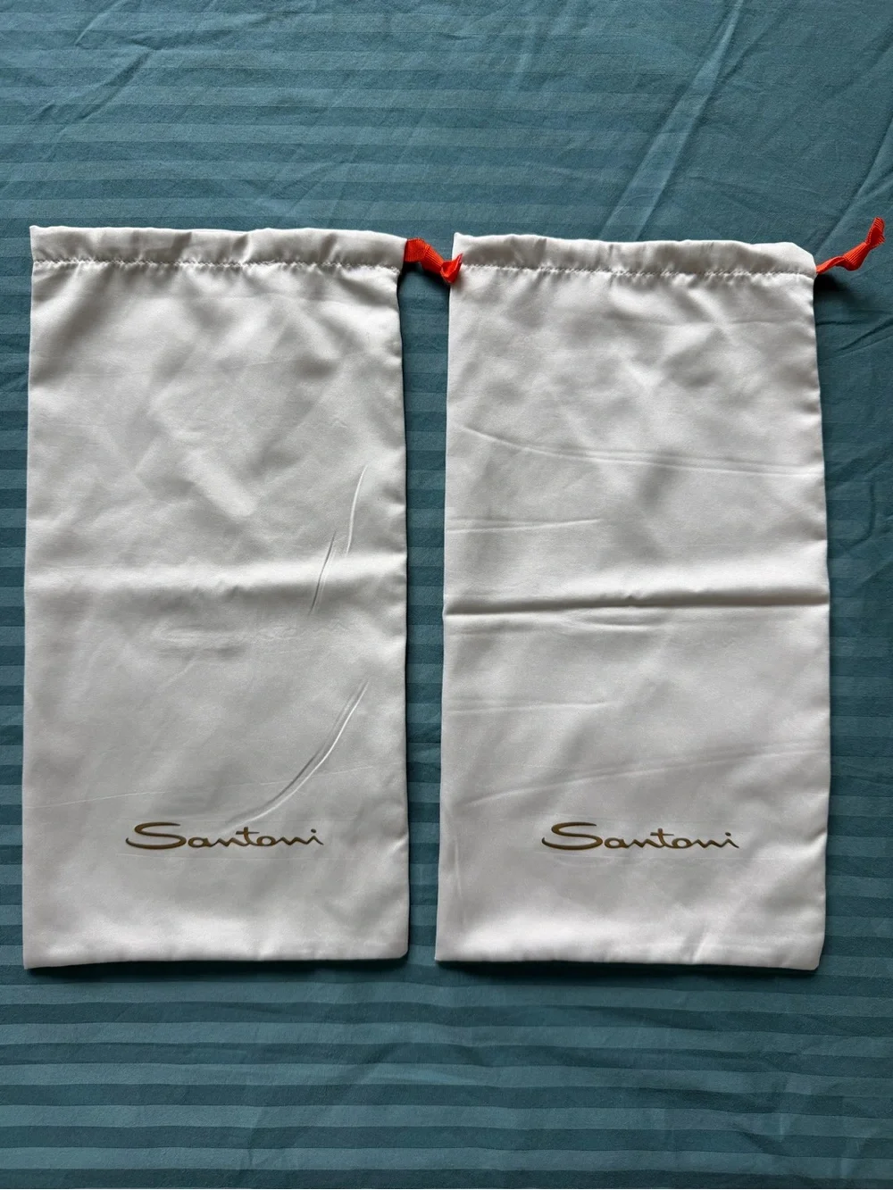 Santoni Shoe Dust Bags Set of 2 Cream Ivory Orange Drawstring